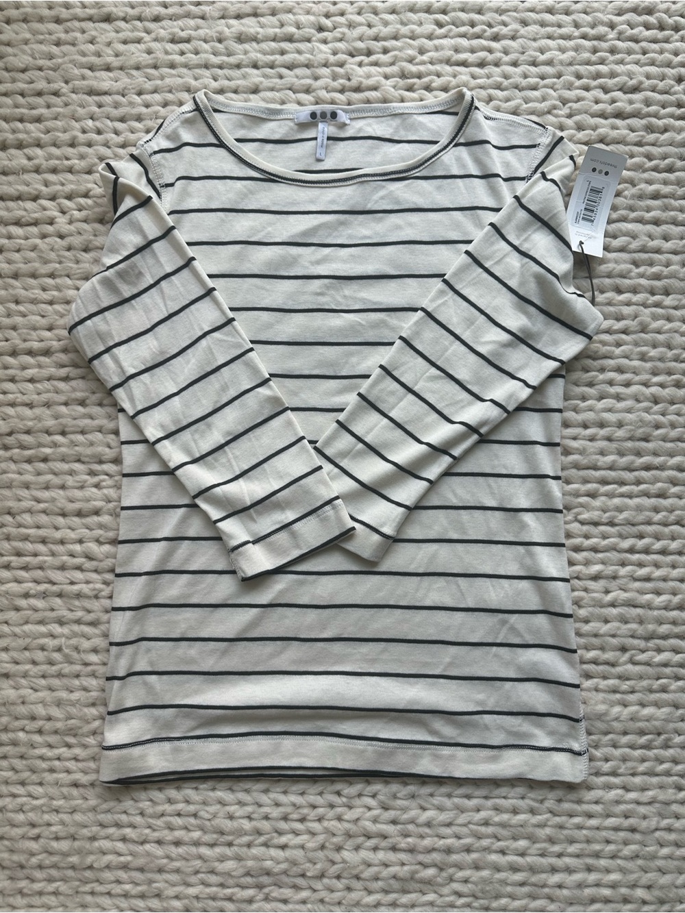 Cream and Black Striped Long Sleeve Tee
